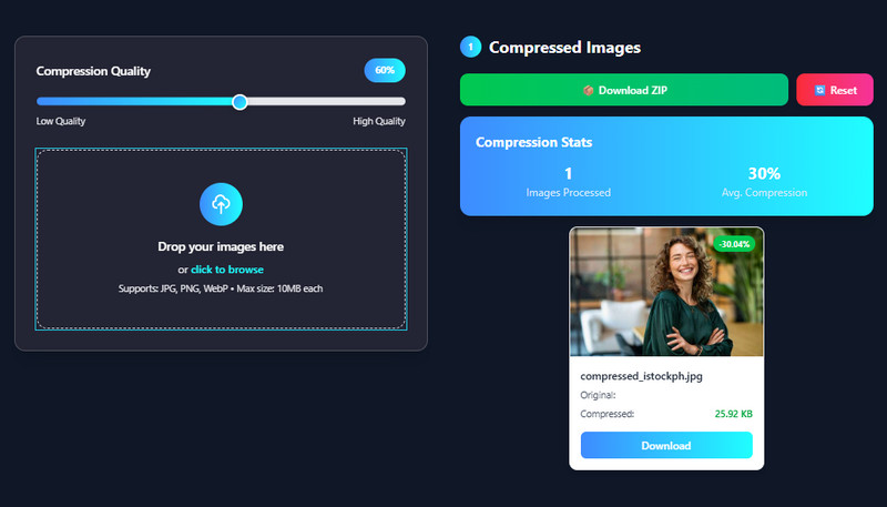 start compression and download the output image
