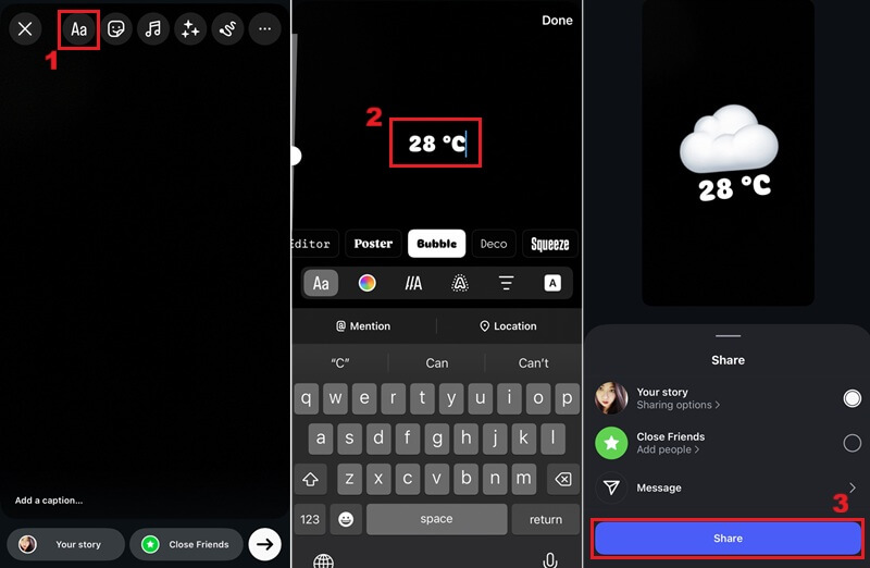insert text on instagram story