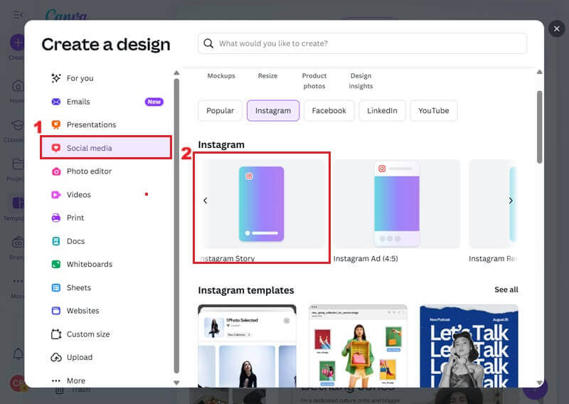 create a new design in canva