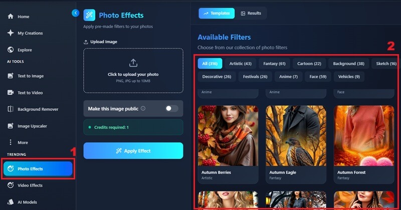 select artistic filter