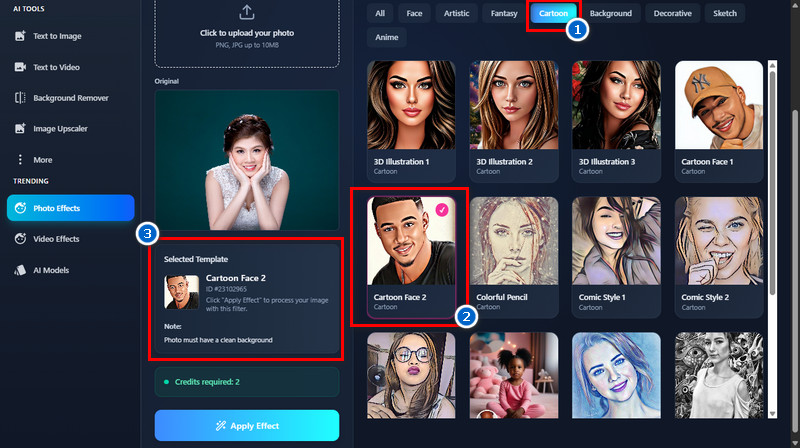 select the cartoon effect