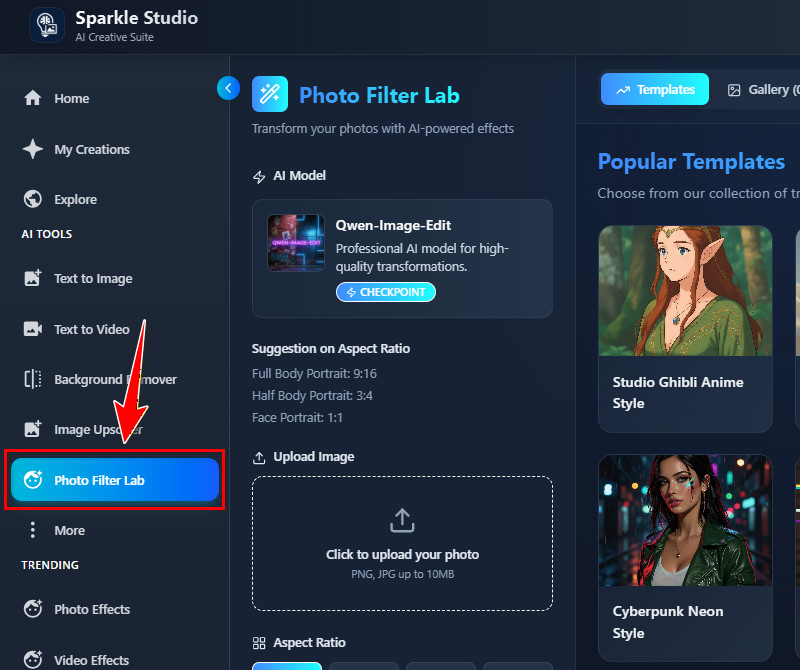 go to photo filter lab