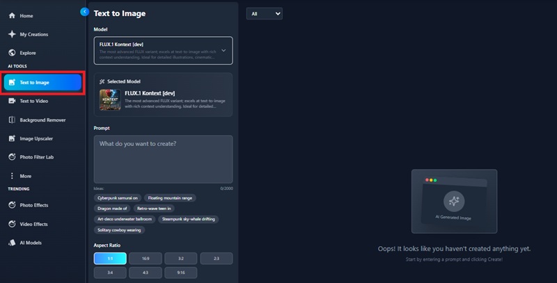 go to the ai generator