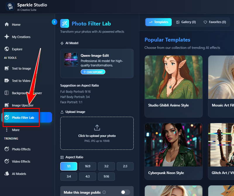 go to photo filter lab