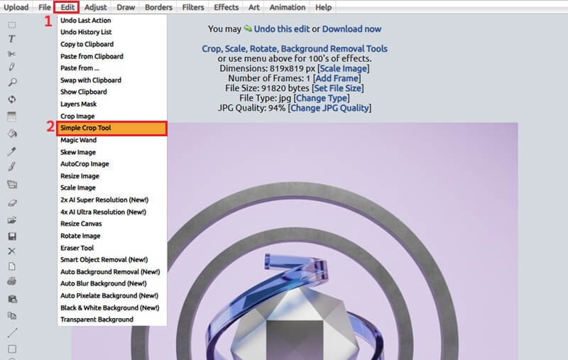 launch simple crop tool