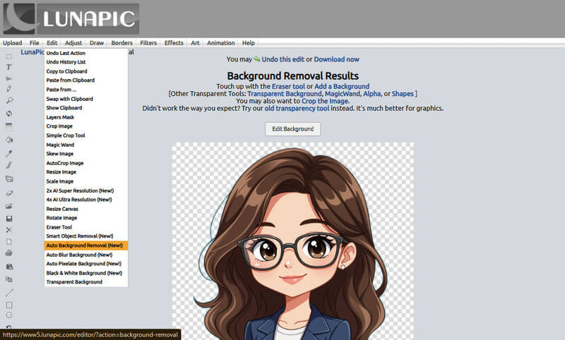 use lunapic to remove image background
