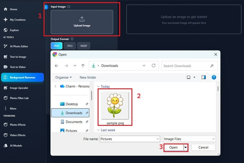 upload image with checkered background